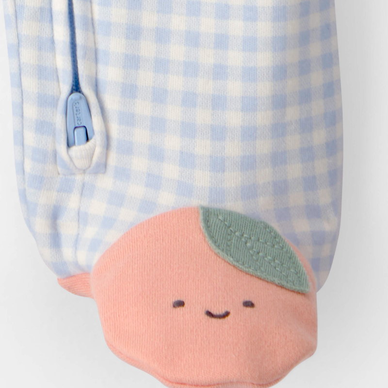 Pijama enteriza cuadros celestes con durazno para bebé niña 🍑💙