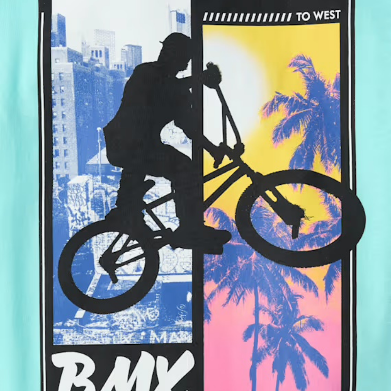 Camiseta menta con bicicleta para niño