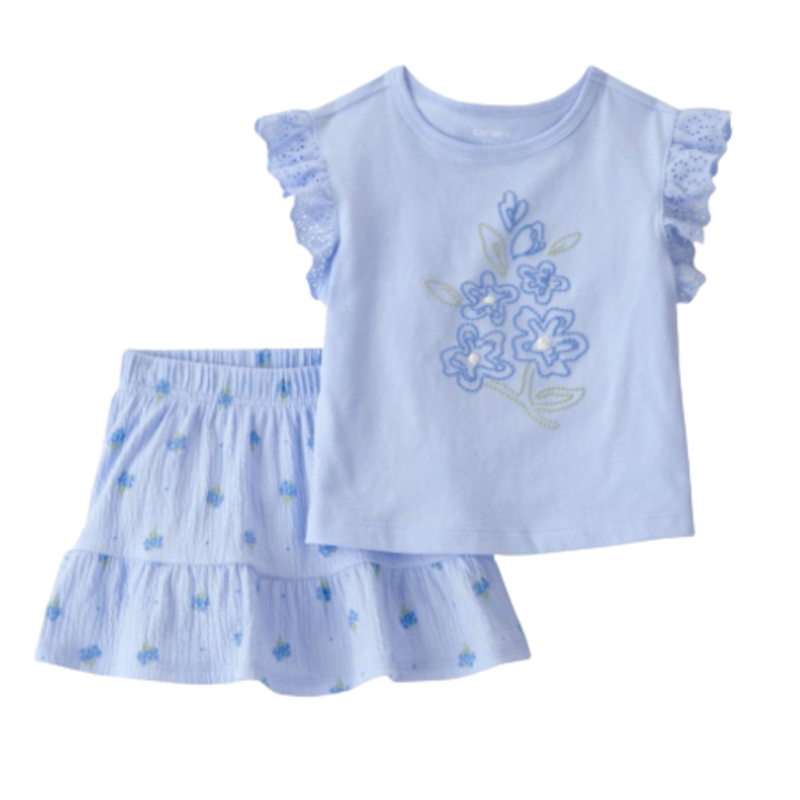 Conjunto de Bebita con Falda Short y Flores 💙