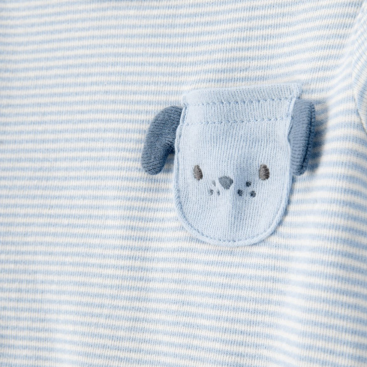 Conjunto 4 piezas azul con camiseta manga larga, pantalón, gorrito y medias