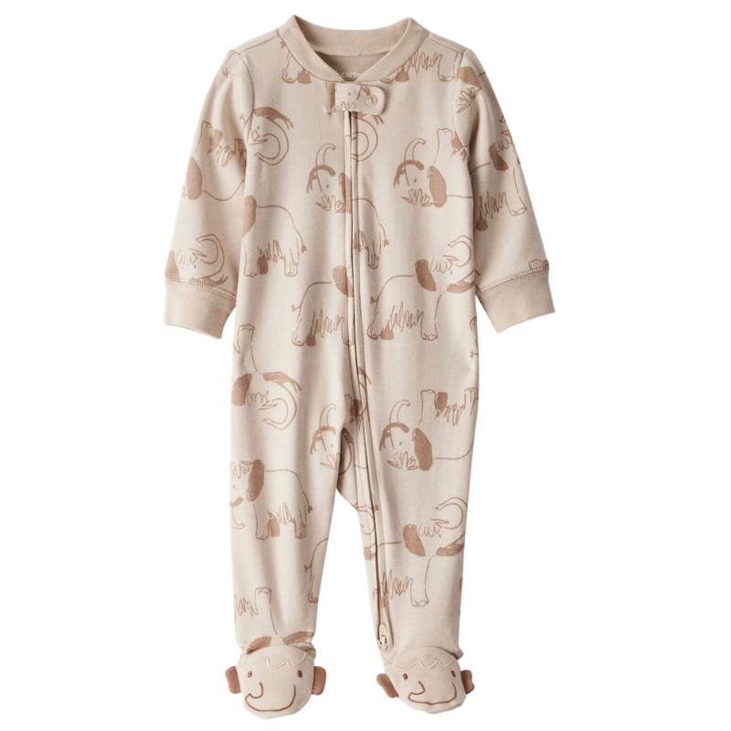Pijama enteriza de algodón con estampado de mamuts para bebé