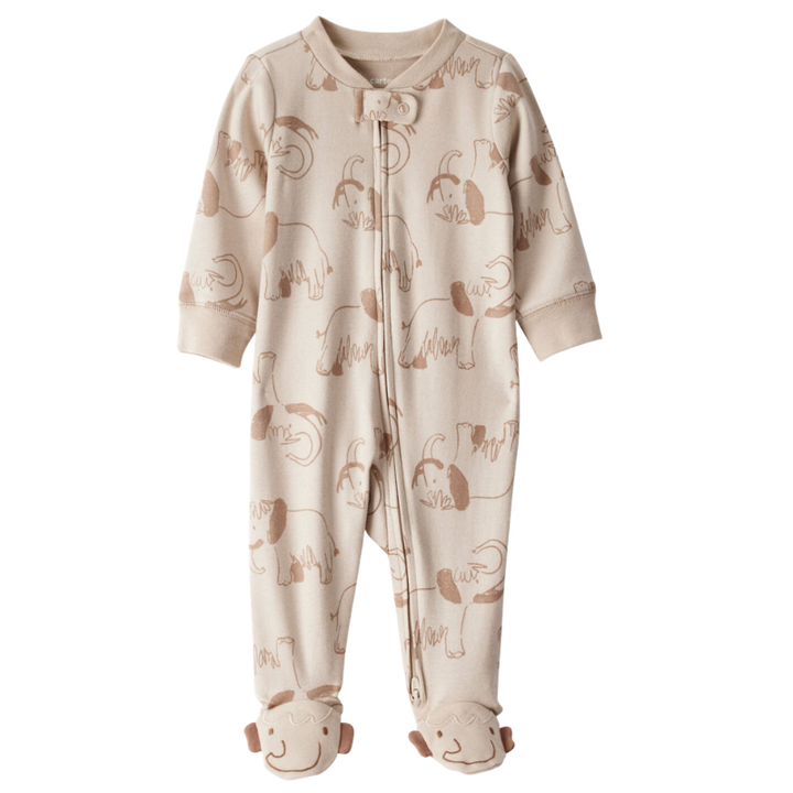 Pijama enteriza de algodón con estampado de mamuts para bebé
