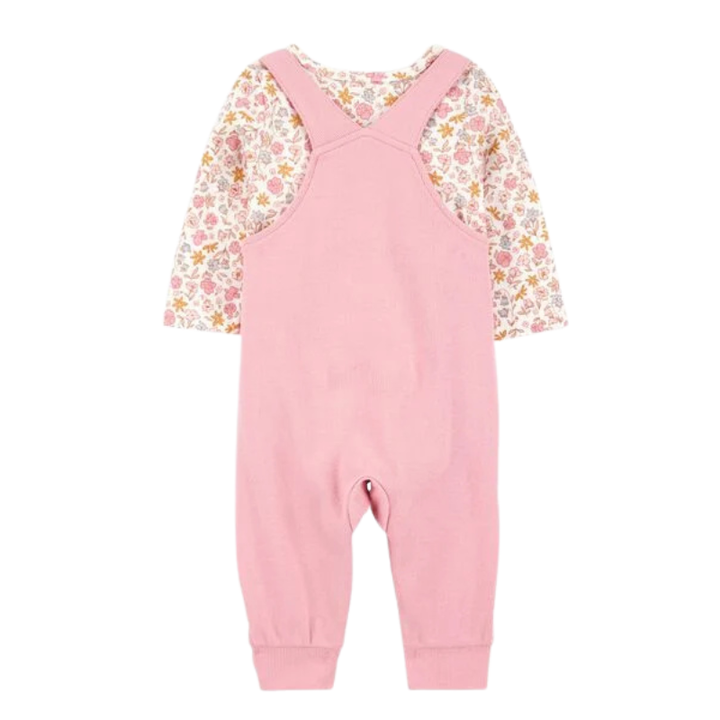 Conjunto 2 piezas, overol con blusa manga larga detalle conejito