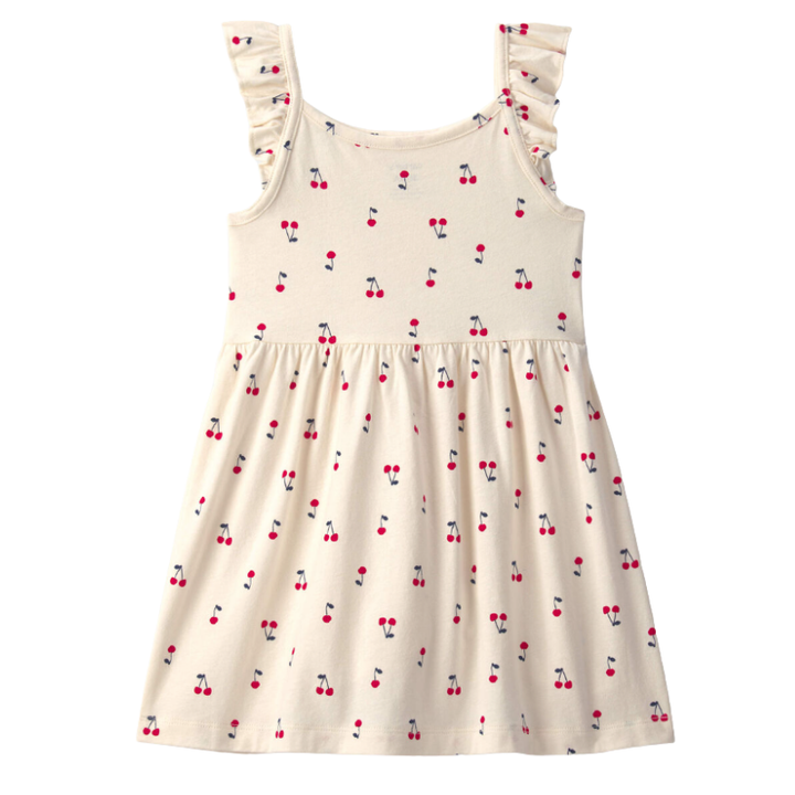 Vestido crema de cerezas con vuelos