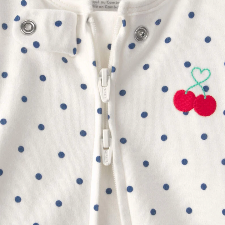 Pijama 1 pieza con estampado de lunares y cerezas para bebita