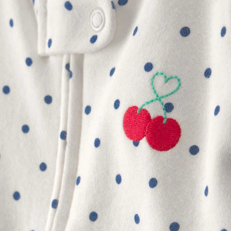 Pijama 1 pieza con estampado de lunares y cerezas para bebita