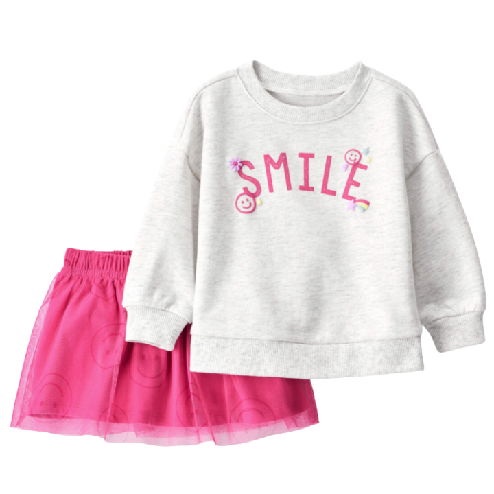 Conjunto 2 piezas de blusa de manga larga Smile y enagua tutu-short