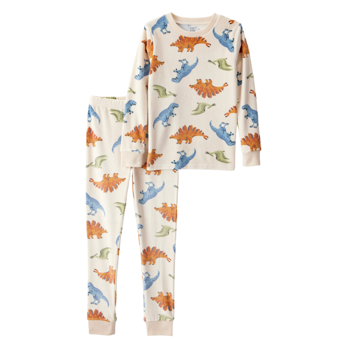 Pijama de 2 piezas con motivo de dinosaurio franela suave y delgada