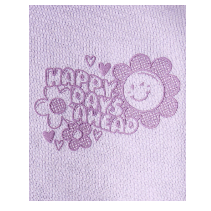 Conjunto de 2 piezas estilo buzo con gorro detalle happy days ahead