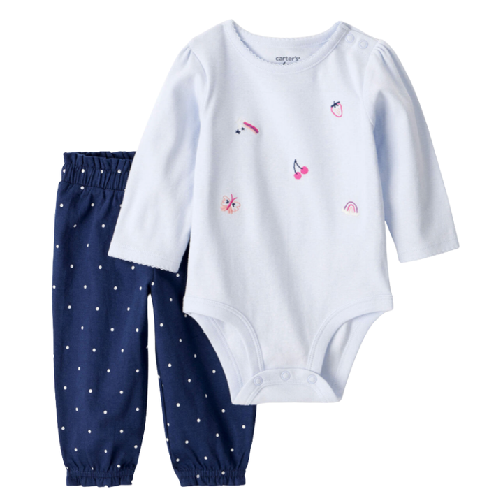 Conjunto de pantalón con mameluco manga larga motivo stickers