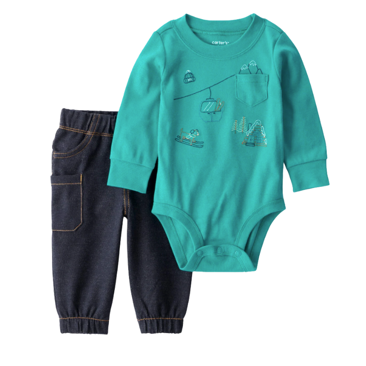 Conjunto de mameluco y pantalón azul estilo demin