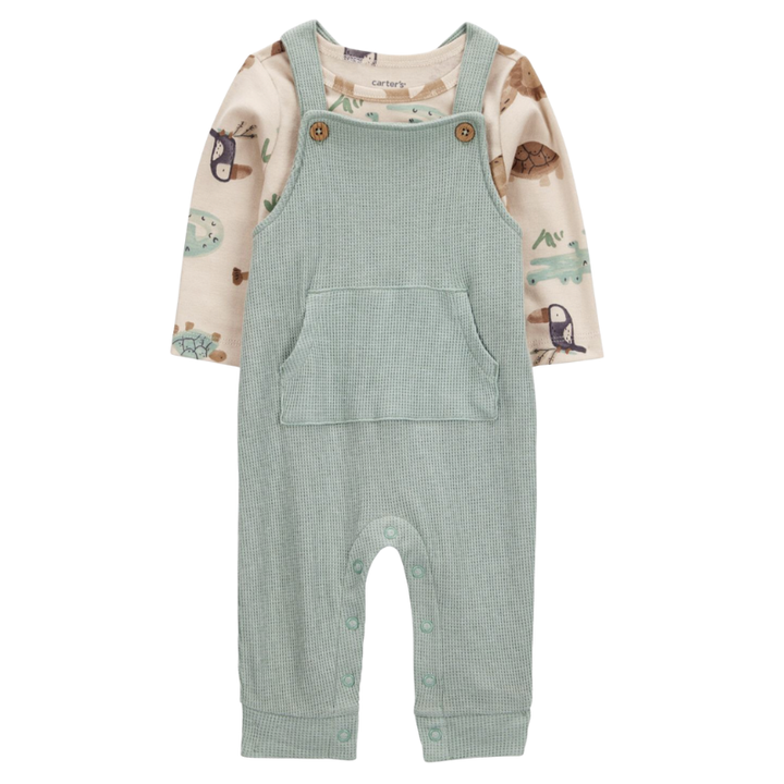 Conjunto 2 piezas, overol con camiseta manga larga detalle animalitos