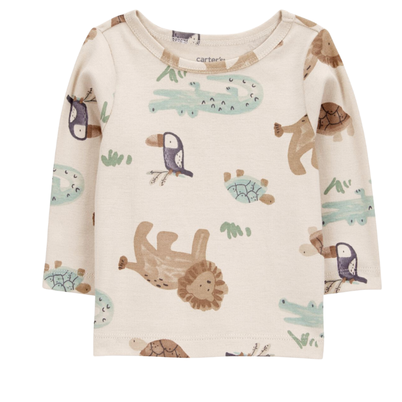 Conjunto 2 piezas, overol con camiseta manga larga detalle animalitos