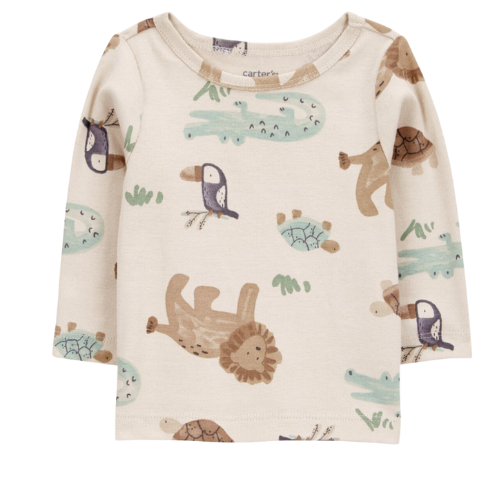 Conjunto 2 piezas, overol con camiseta manga larga detalle animalitos