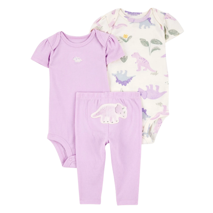 Conjunto bebé niña 3 piezas dinosaurios lila 🦕💜