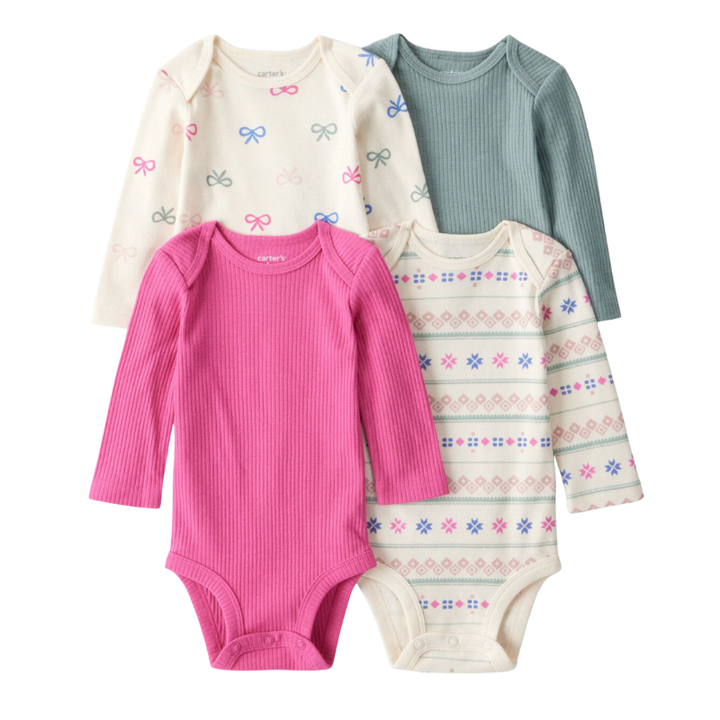 Set de 4 mamelucos de manga larga con estampado de lacitos