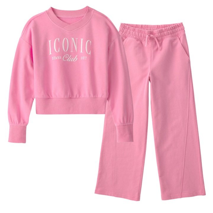 Conjunto de 2 piezas con sudadera corta y pantalón para niña