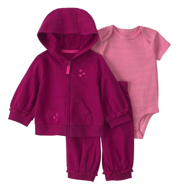 Conjunto 3 piezas con abrigo de corazones para bebita
