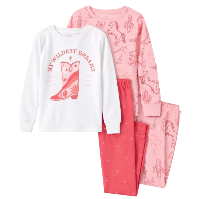 Set de 4 piezas de pijama para niña estilo vaquero