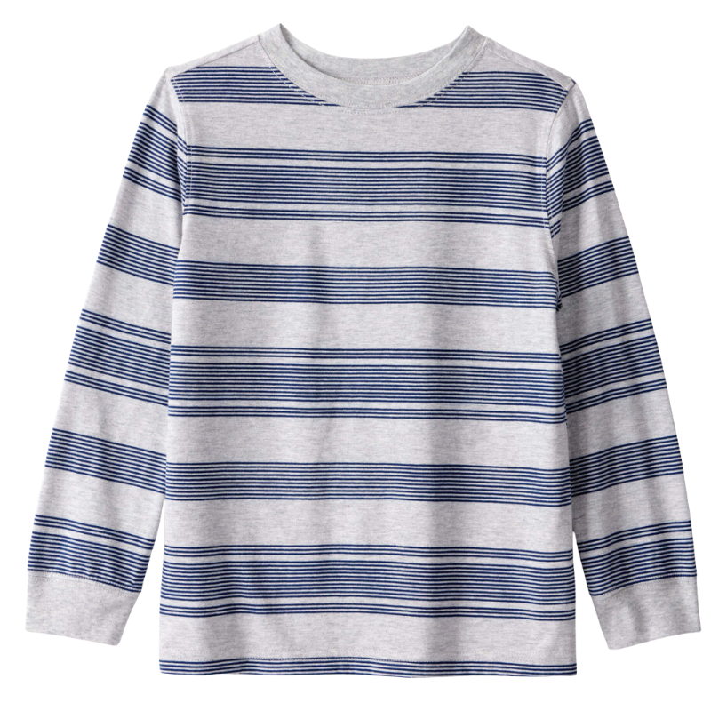 Camiseta de manga larga para niño con rayas gris y azul