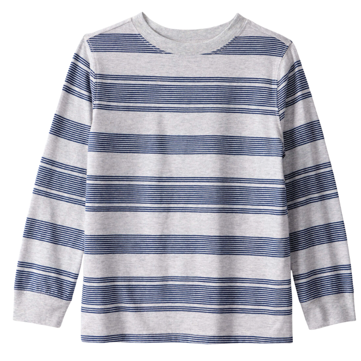 Camiseta de manga larga para niño con rayas gris y azul