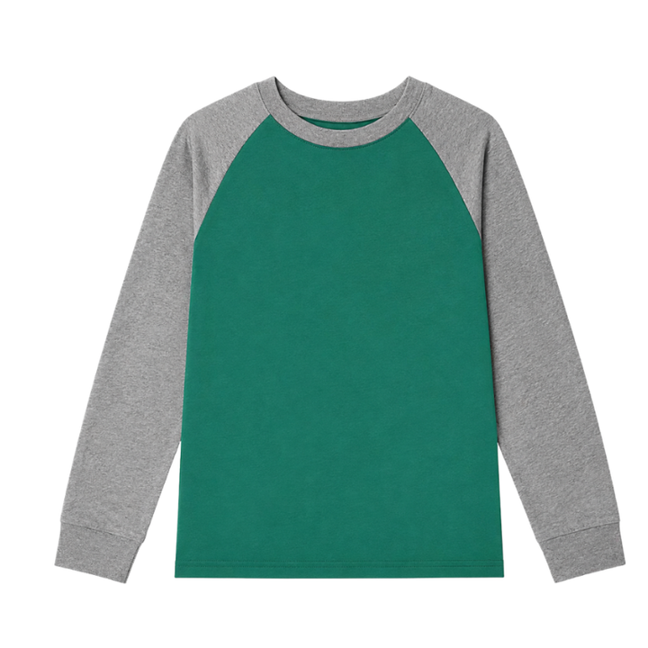 Camiseta de manga larga para niño en verde y gris