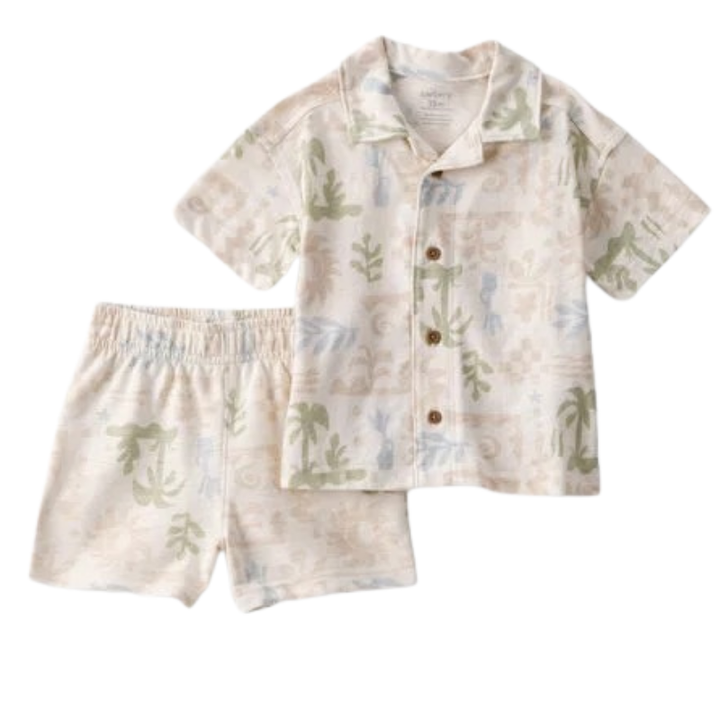 Set de 2 piezas con camisa tropical y short para bebito