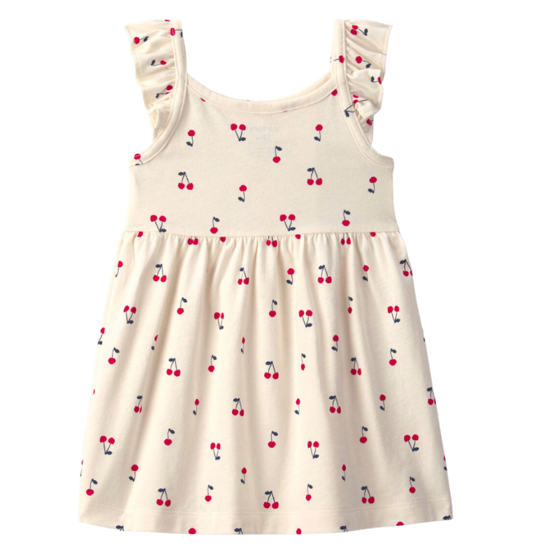 Vestido de cerezas con vuelos para bebita