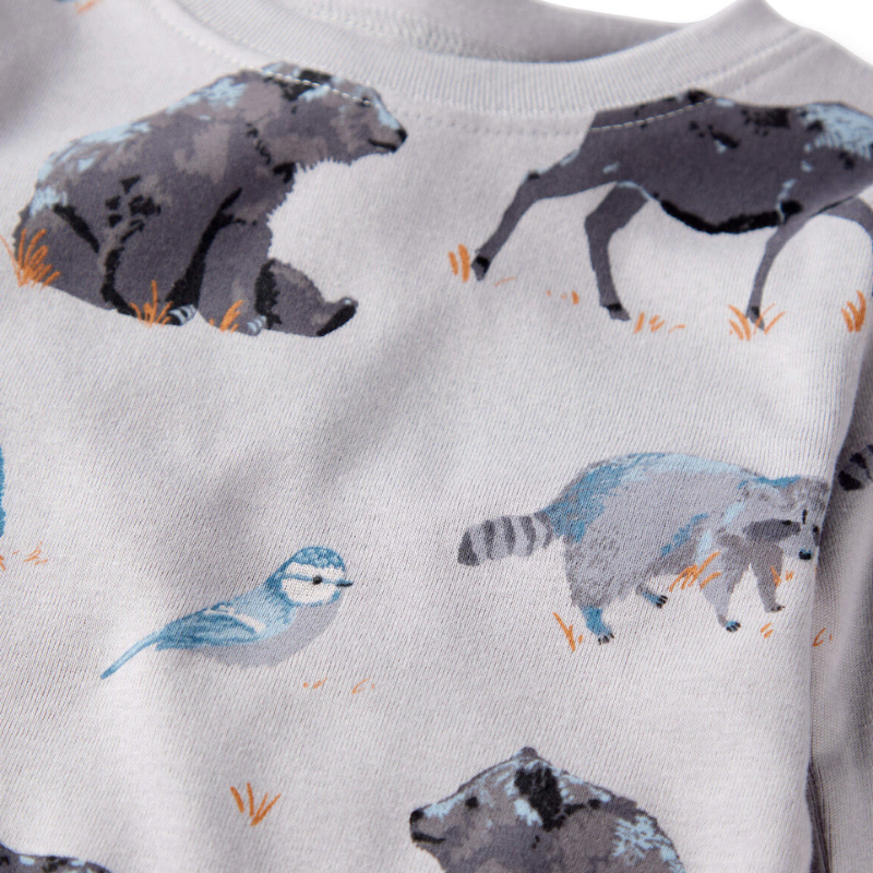Pijama de 2 piezas de algodón orgánico con estampado de bosque para niño
