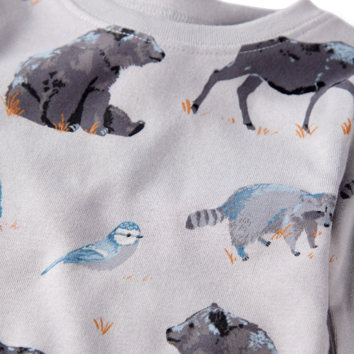 Pijama de 2 piezas de algodón orgánico con estampado de bosque para niño