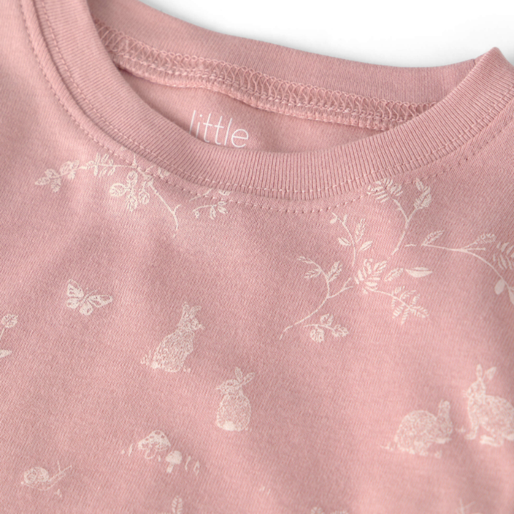 Pijama de 2 piezas de algodón orgánico con estampado de conejitos para niña