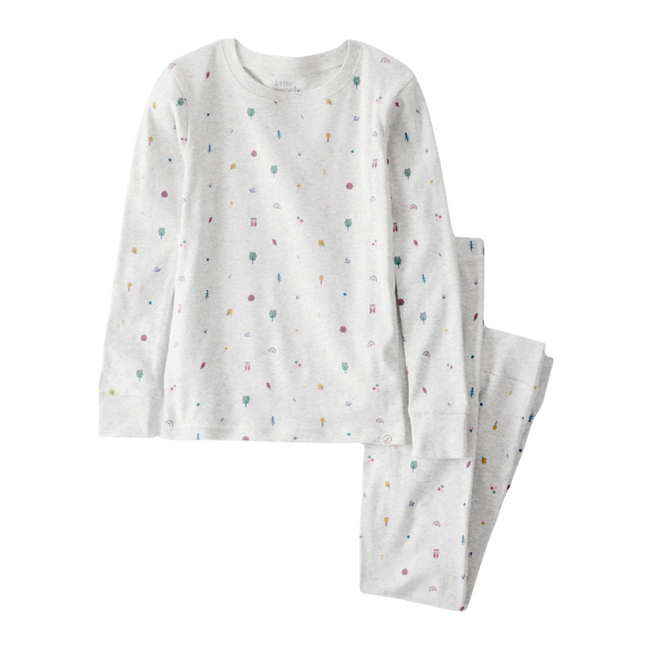 Pijama de 2 piezas de algodón orgánico con estampado de bosque para niña