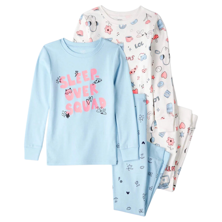 Pijama de 4 piezas de algodón para niña Sleepover Squad