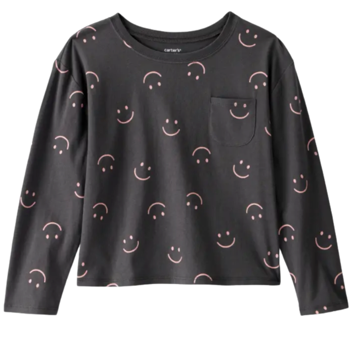 Blusa de manga larga con caritas felices para niña