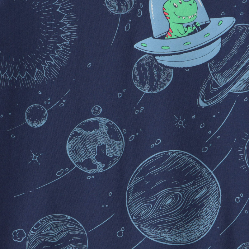 Camiseta azul marino estampada de dinosaurio espacial para niño 🚀🦖🌌