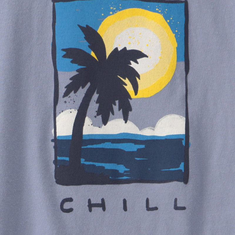 Camiseta azul estampada "Chill Beach" para niño 🌴🌙💙