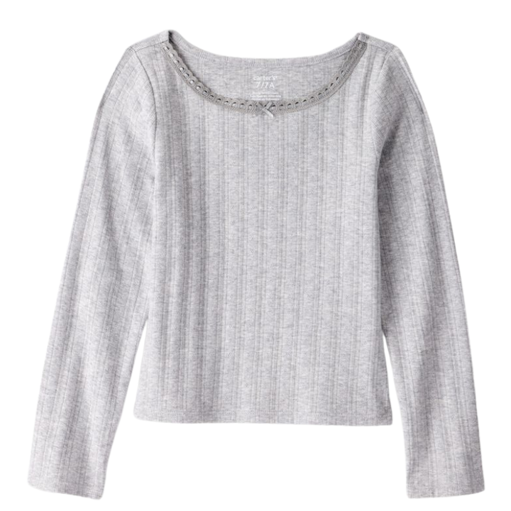 Blusa acanalada pointelle de manga larga para niña
