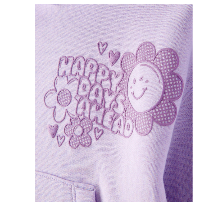 Conjunto de 2 piezas estilo buzo con gorro detalle happy days ahead