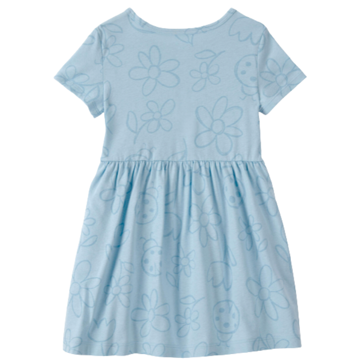 Vestido de manga corta con estampado floral y mariquitas para niña