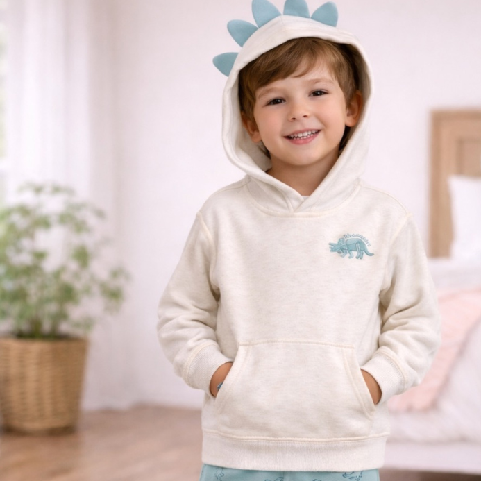 Conjunto pantalón y abrigo con gorro con motivo de dinosaurio