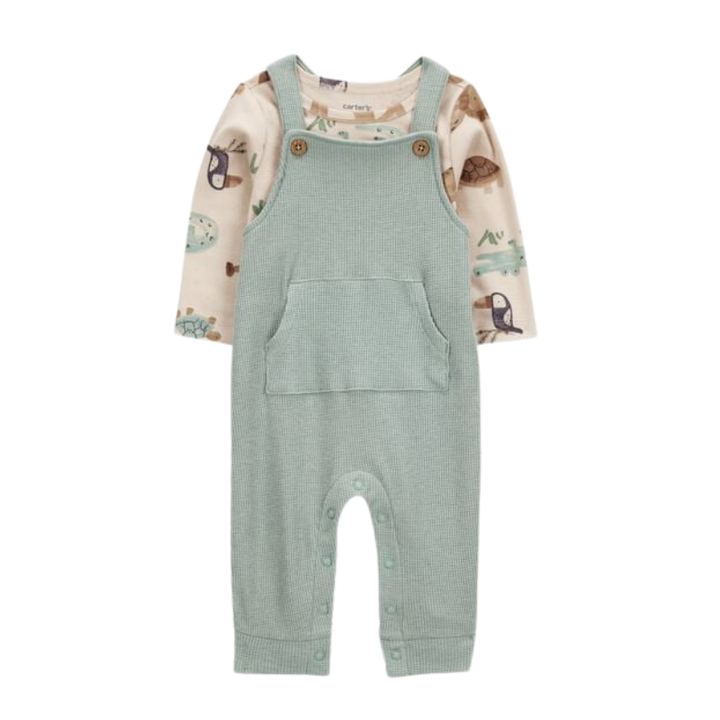 Conjunto 2 piezas, overol con camiseta manga larga detalle animalitos