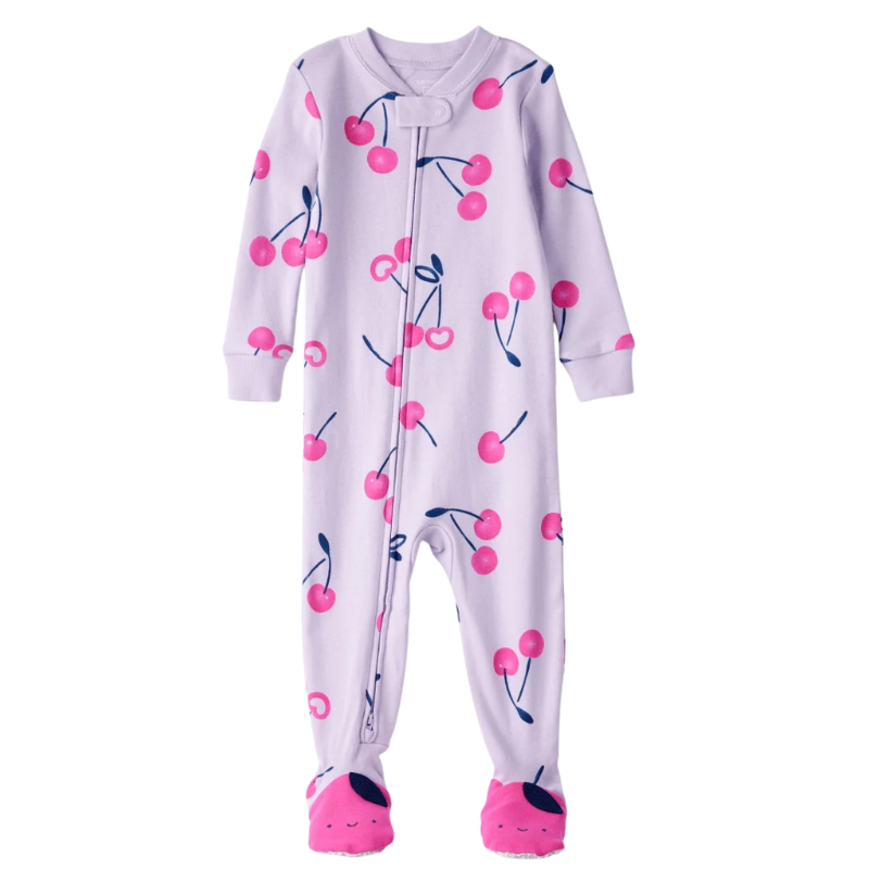 Pijama de 1 pieza con pie y cierre de cerezas para bebita