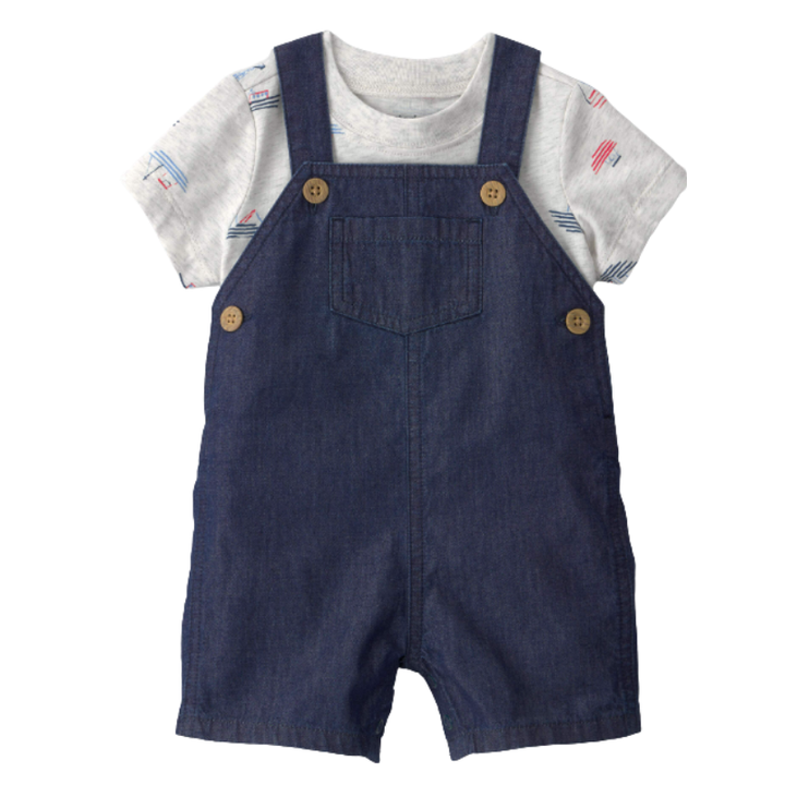 Conjunto de 2 piezas con overol corto y camiseta para bebito