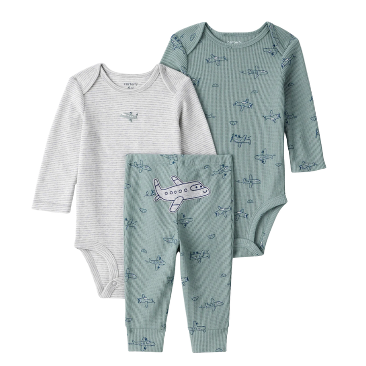 Set 3 piezas avioncitos para bebito ✈️💚