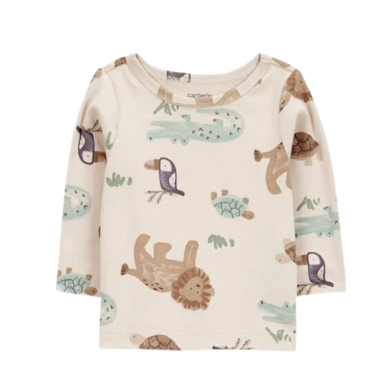 Conjunto 2 piezas, overol con camiseta manga larga detalle animalitos