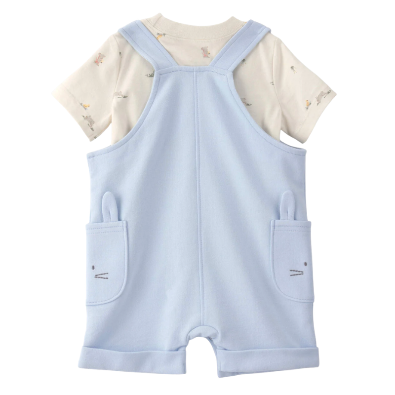 Conjunto de 2 piezas para bebito con camiseta y overol corto celeste
