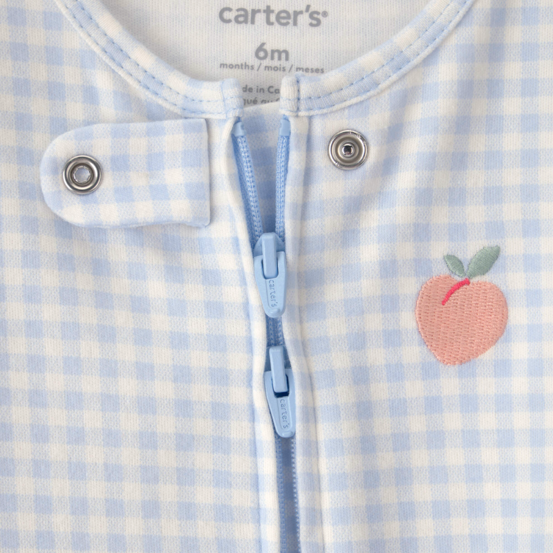 Pijama enteriza cuadros celestes con durazno para bebé niña 🍑💙