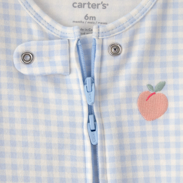 Pijama enteriza cuadros celestes con durazno para bebé niña 🍑💙