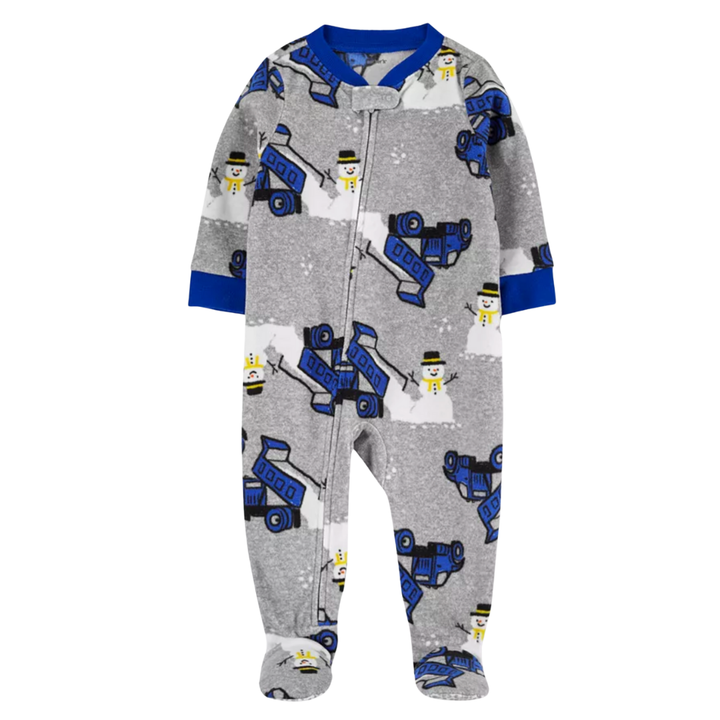 Pijama 1 pieza Navide–a carritos y muñeco nieve franela