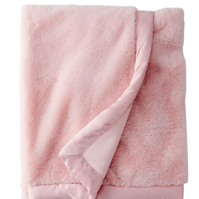 Cobija afelpada para bebé con borde satinado rosado